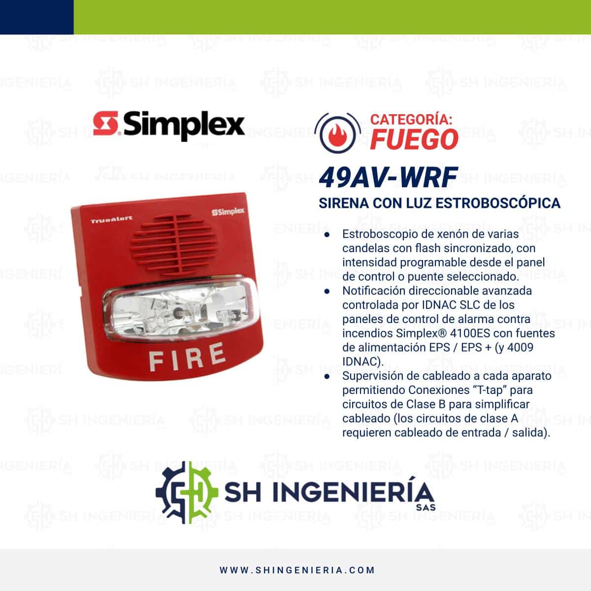 49AV-WRF Sirena con luz estroboscópica: Direccionable | Simplex - Imagen 2