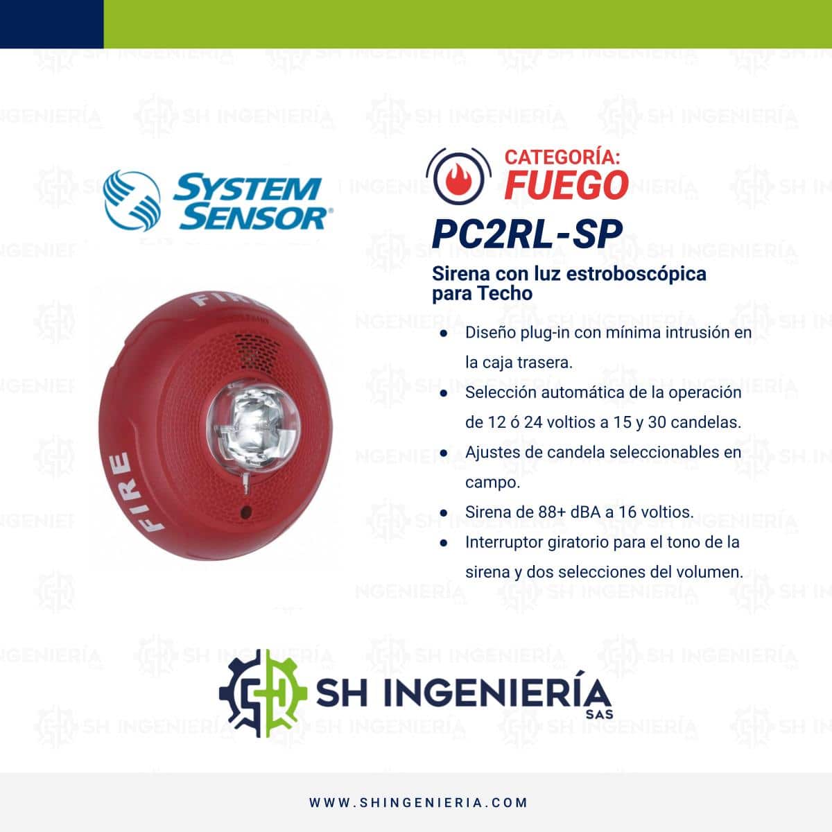 PC2RL-SP Sirena con luz estroboscópica para Techo | System Sensor - Imagen 5